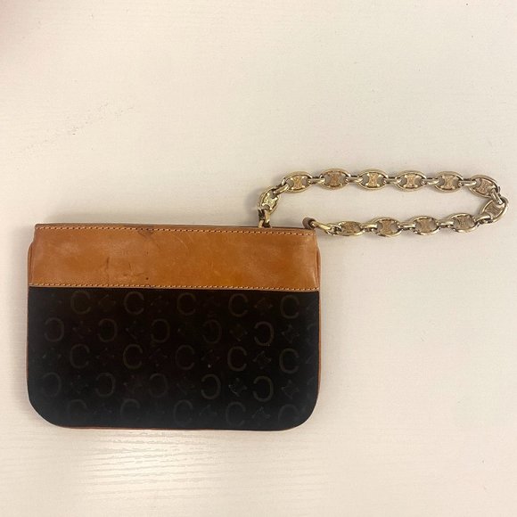 Celine Suede and Leather Clutch Purse with Gold Chain Strap - Picture 2 of 7